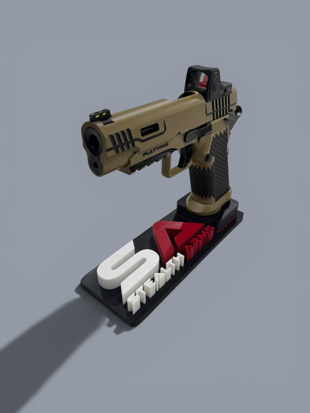 Custom Pistol Display Stand – Personalized with Your Logo, Name & Custom Colors Raised Logo