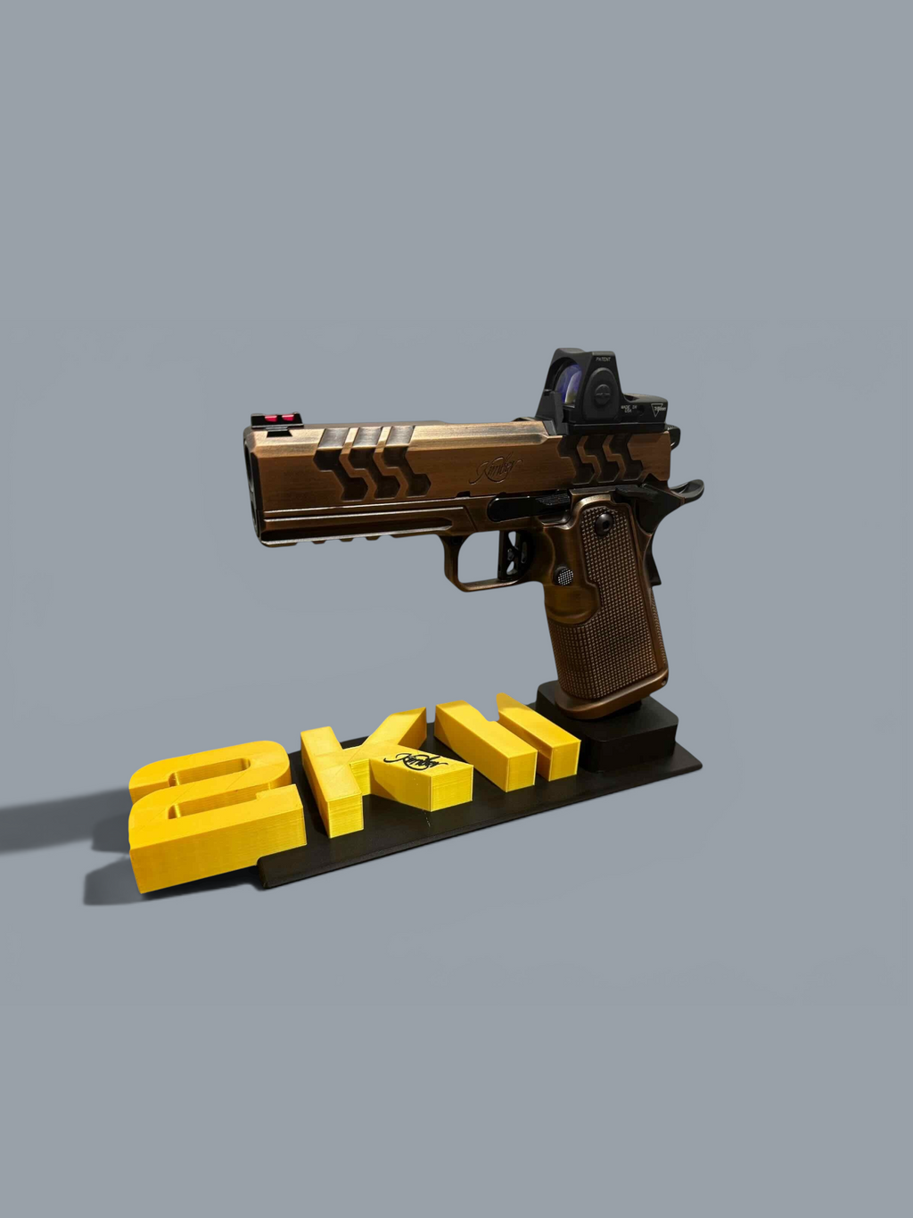 Custom Pistol Display Stand – Personalized with Your Logo, Name & Custom Colors Raised Logo